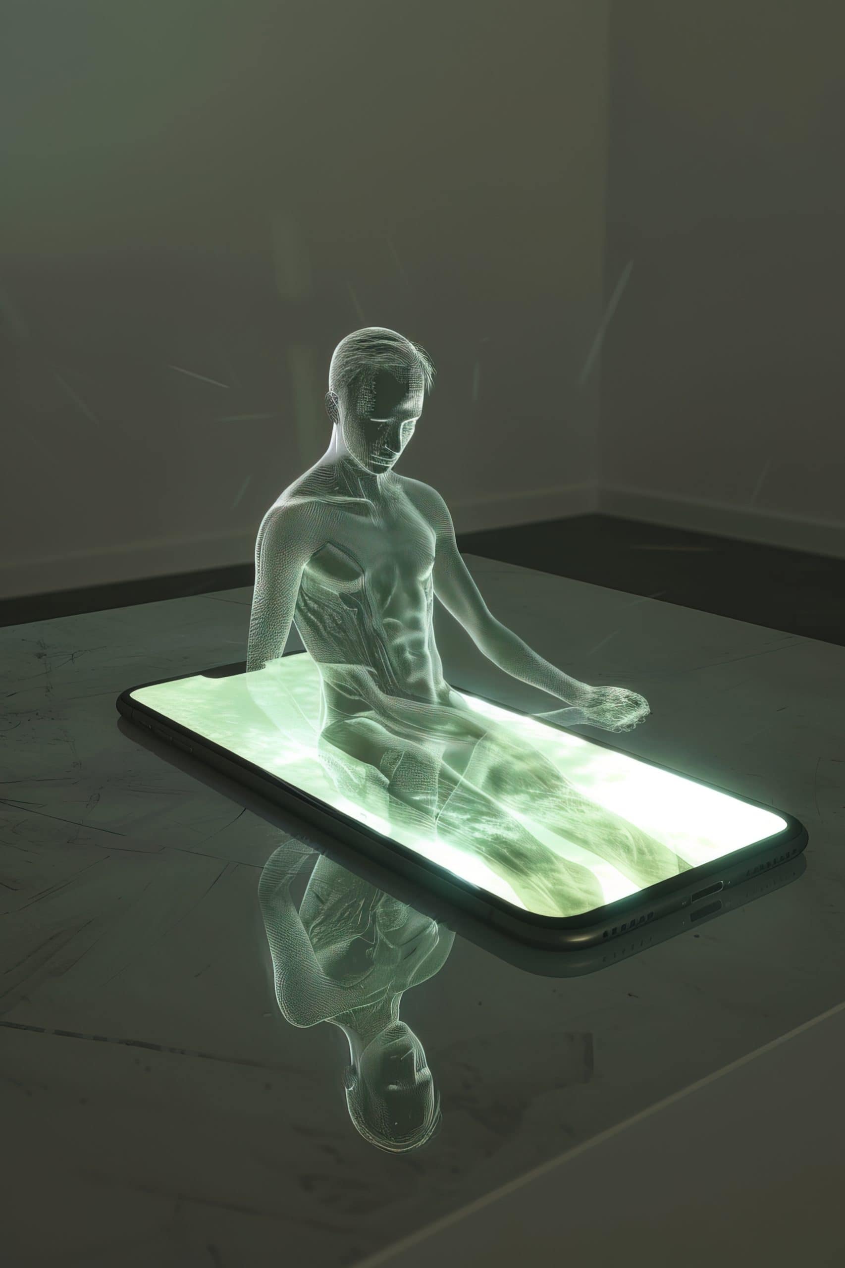 3d character emerging from smartphone
