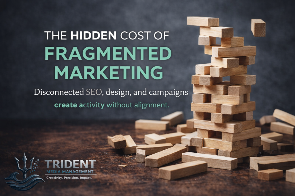 Stacked wooden blocks symbolizing fragmented marketing strategies and misaligned SEO efforts