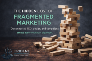 Stacked wooden blocks symbolizing fragmented marketing strategies and misaligned SEO efforts