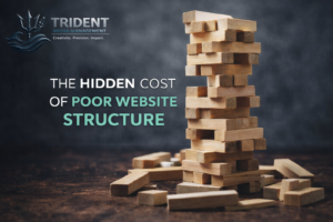 Jenga tower representing the hidden cost of poor website structure and unstable site architecture